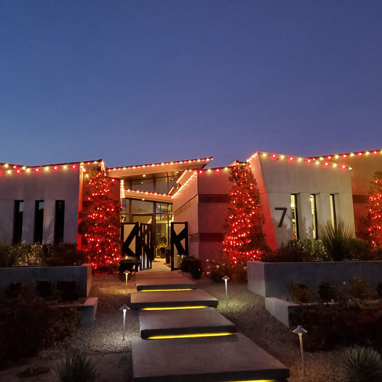 Red & warm white C-9 Bulbs on roof