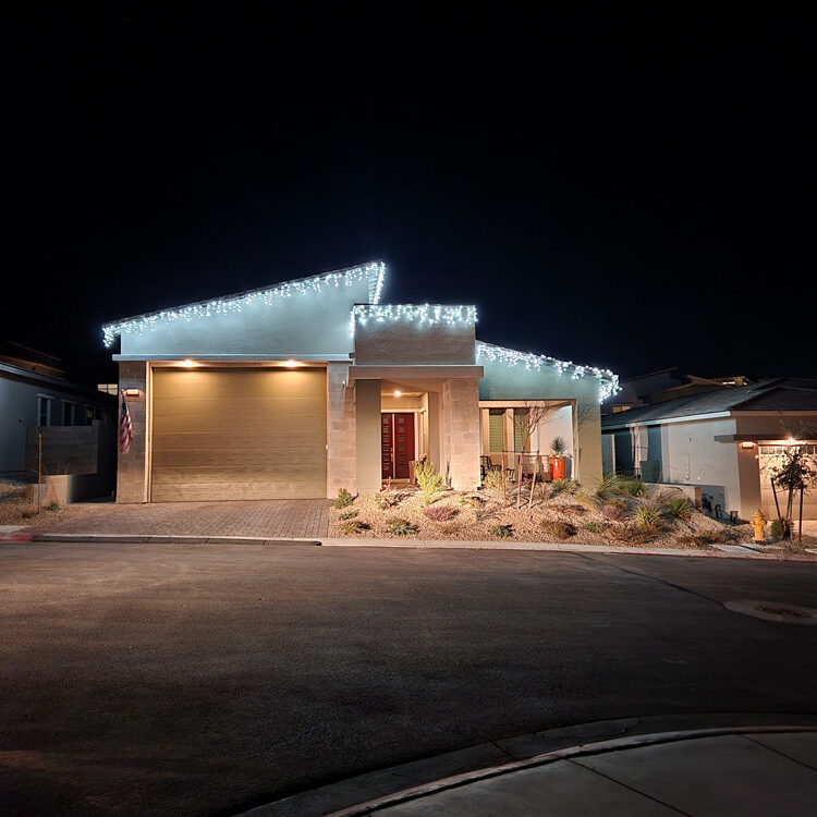 Pure white LED Icicles on roof