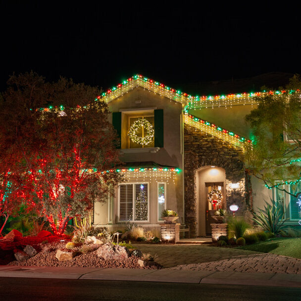 Red & Green C-9 bulbs over warm white icicles